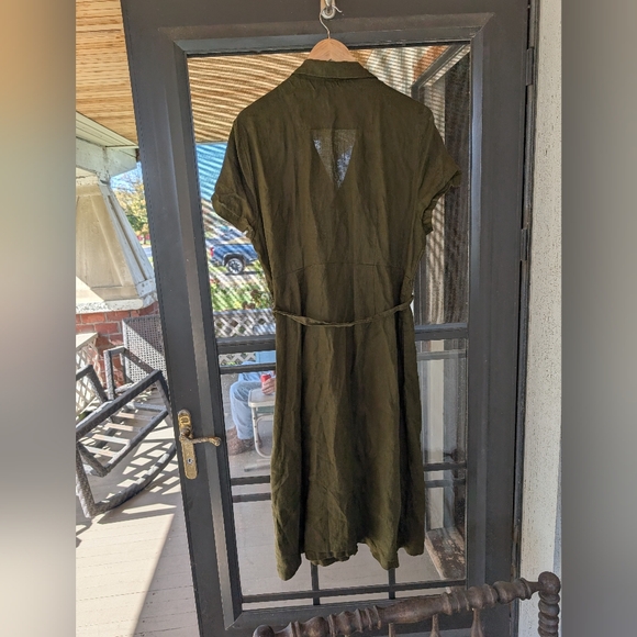 Quince 100% Linen Button Front Midi Dress Olive Green XL - Picture 4 of 8